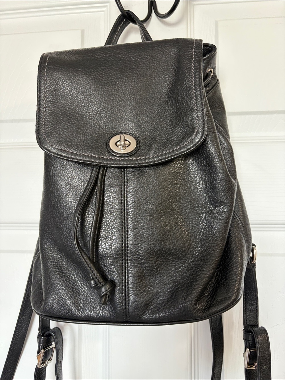 Coach Black Leather Drawstring Backpack